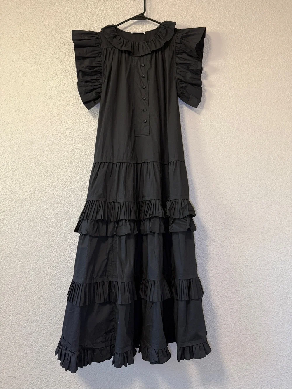 NWOT Ulla Johnson Elsie Dress Black Tiered Ruffle Cotton Poplin Midi Dress 6 - Picture 6 of 10